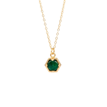 Necklace made from brass, goldplated, green Jade